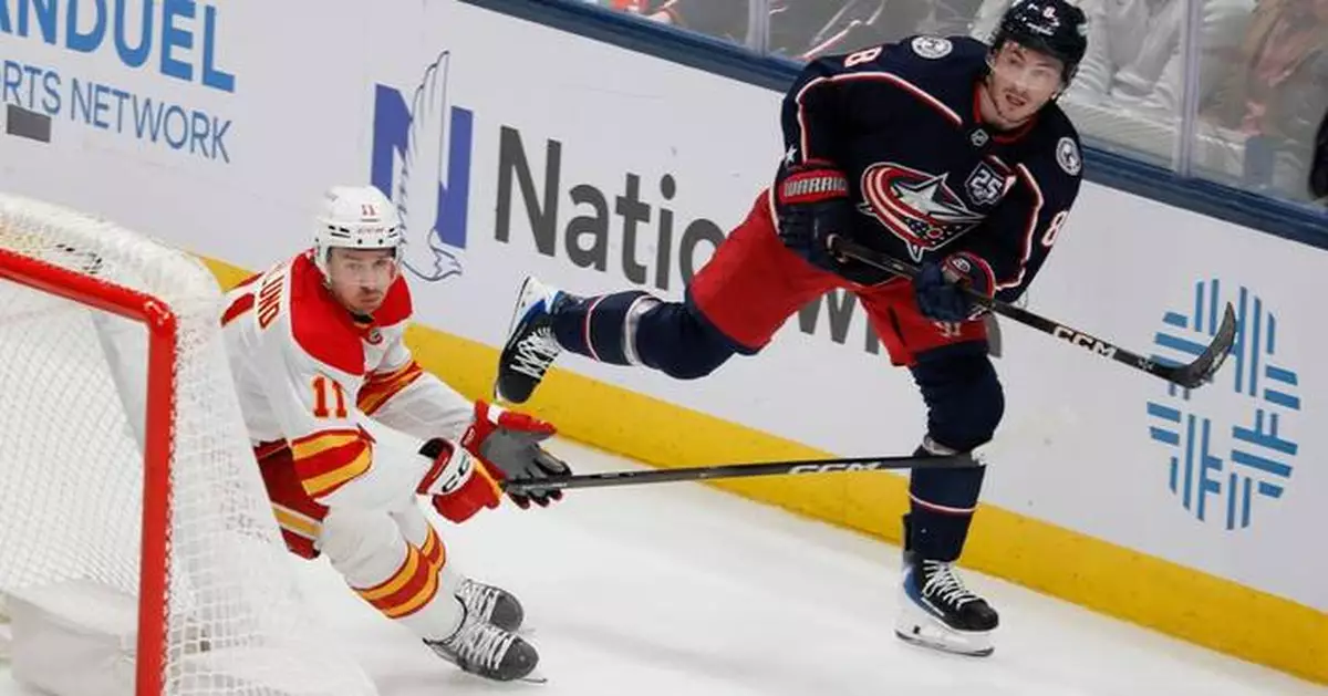Jenner's goal propels Blue Jackets to 5-3 win over Flames in Bowness' debut as coach