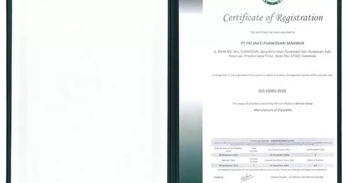 KT&amp;G's Indonesian Factory Acquires 'ISO 45001' Certification