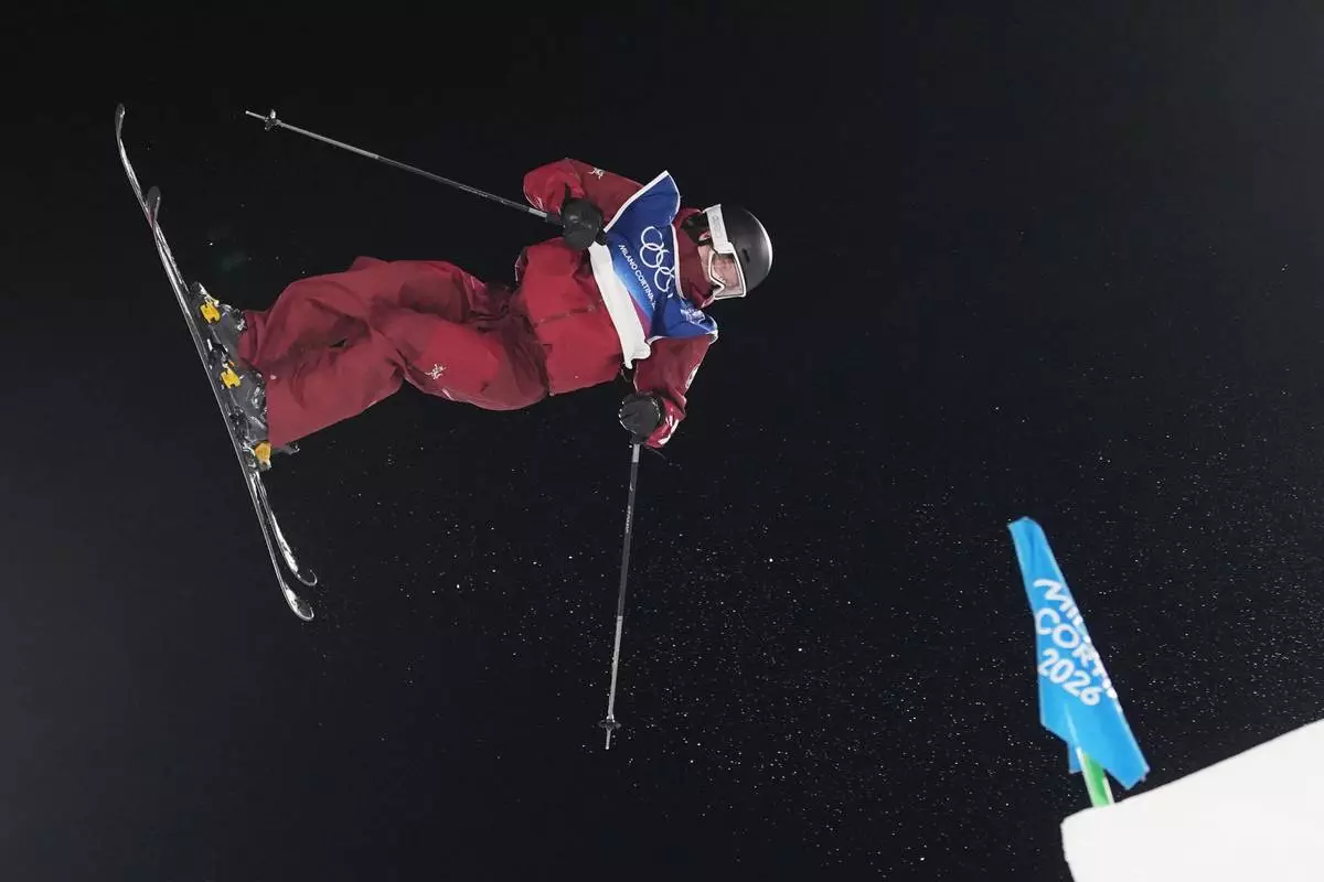 Canada's Megan Oldham competes in the women's freestyle skiing big air qualifications at the 2026 Winter Olympics, in Livigno, Italy, Saturday, Feb. 14, 2026. (AP Photo/Lindsey Wasson)