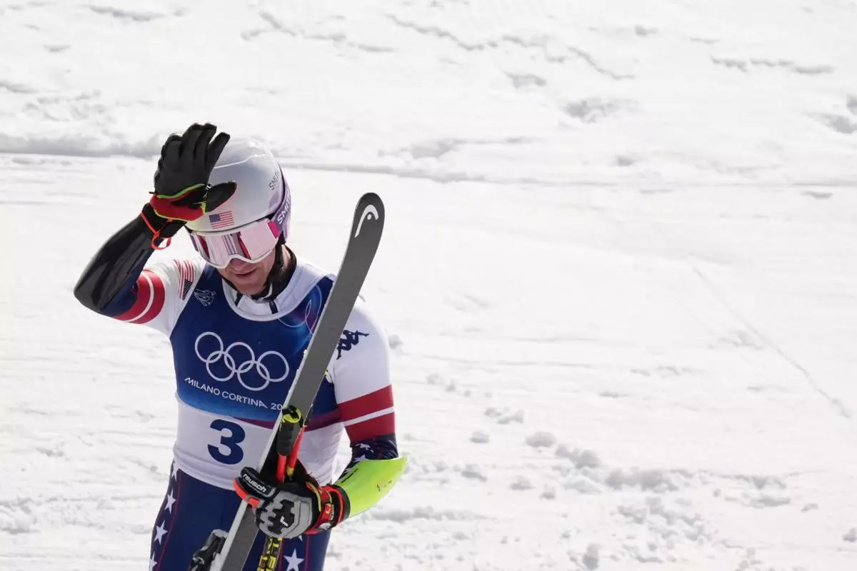 United States' Ryan Cochran Siegle celebrates at the finish area of an alpine ski, men's super-G race, at the 2026 Winter Olympics, in Bormio, Italy, Wednesday, Feb. 11, 2026. (AP Photo/Rebecca Blackwell)