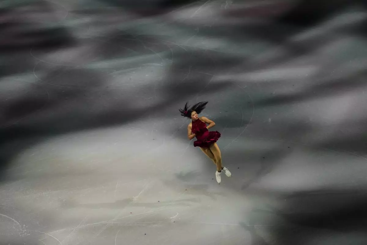 Ami Nakai of Japan performs during the figure skating exhibition at the 2026 Winter Olympics, in Milan, Italy, Saturday, Feb. 21, 2026. (AP Photo/Francisco Seco)