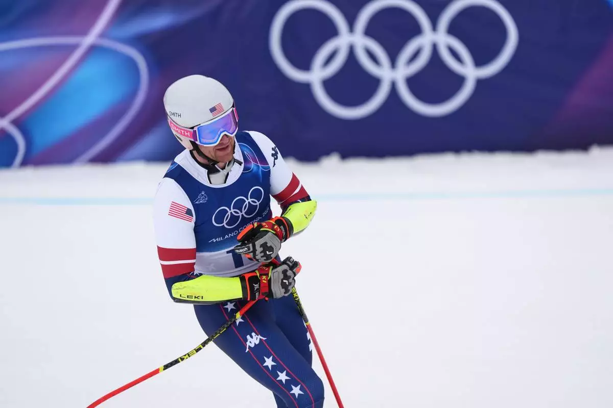 United States' Ryan Cochran Siegle at the finish area, during the alpine ski, men's downhill first official training, at the 2026 Winter Olympics, in Bormio, Italy, Wednesday, Feb. 4, 2026. (AP Photo/Pier Marco Tacca)