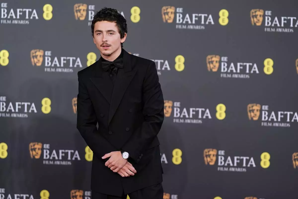 Timothee Chalamet poses for photographers upon arrival at the 79th British Academy Film Awards, BAFTA's, in London, Sunday, Feb. 22, 2026. (AP Photo/Alberto Pezzali)