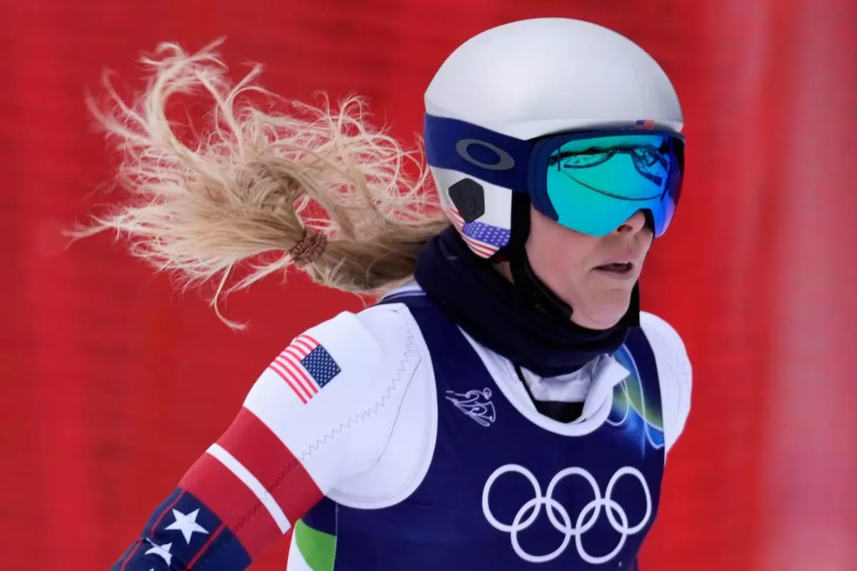 United States' Lindsey Vonn in action during alpine ski women's downhill training, at the 2026 Winter Olympics, in Cortina d'Ampezzo, Italy, Saturday, Feb. 7, 2026. (AP Photo/Robert F. Bukaty)