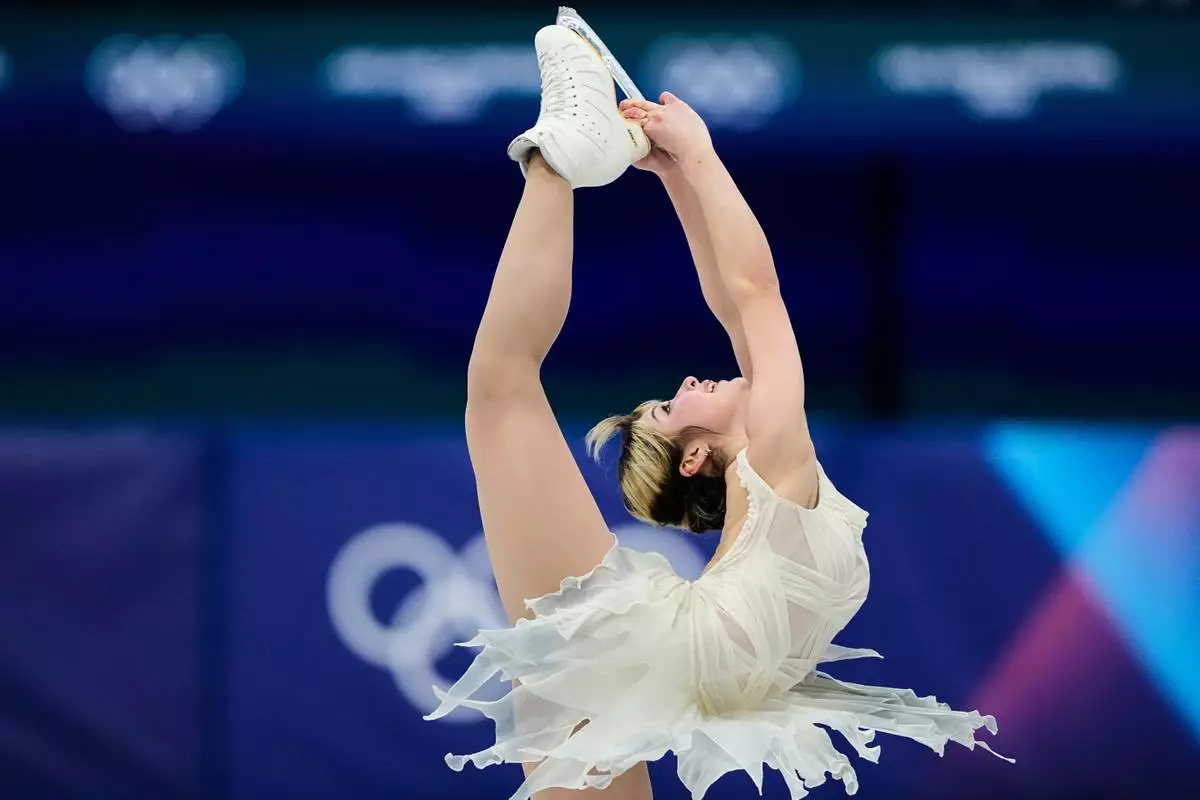 Alysa Liu of the United States competes during the women's short program figure skating at the 2026 Winter Olympics, in Milan, Italy, Tuesday, Feb. 17, 2026. (AP Photo/Natacha Pisarenko)