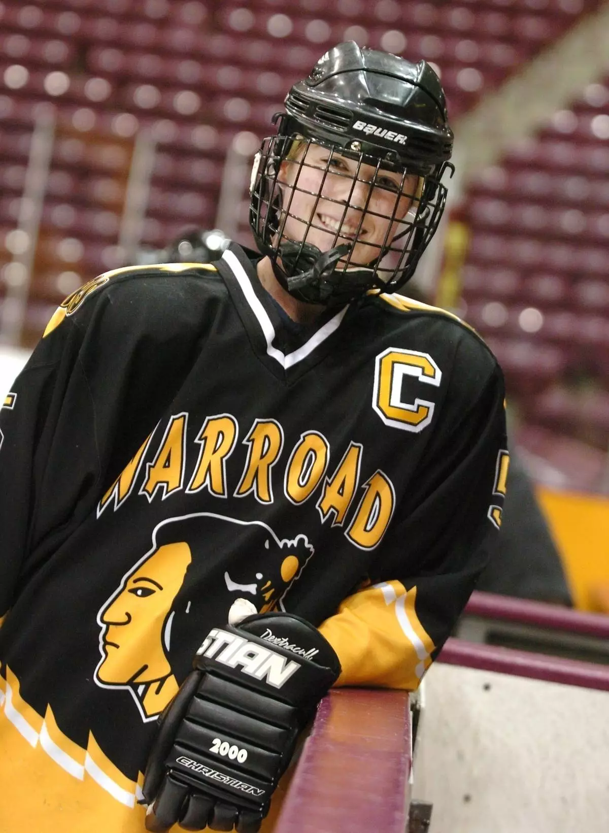 FILE - Gigi Marvin, a senior center at Warroad High School, poses for a photo Dec. 27, 2004, at Mariucci Arena in Minneapolis, where she plans to play hockey next year with the University of Minnesota. (Chris Polydoroff/Pioneer Press via AP, File)
