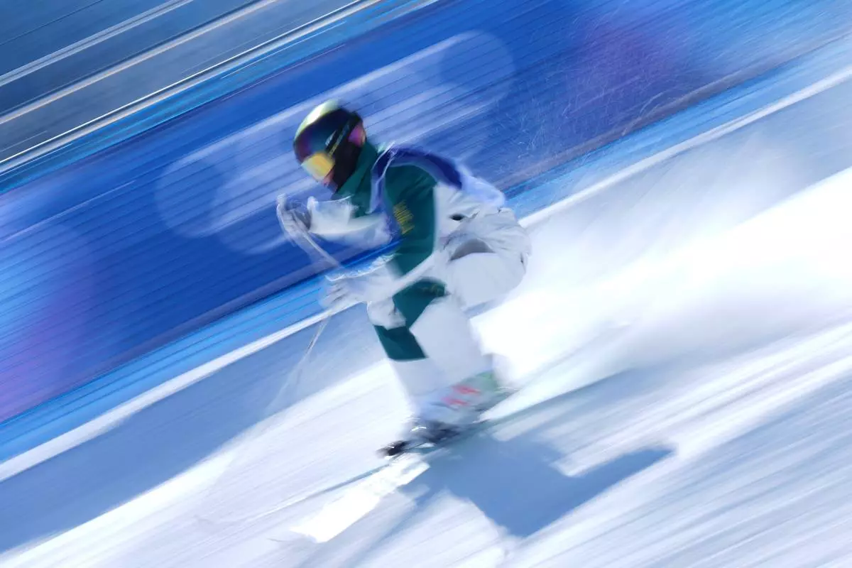 Australia's Matt Graham practices before the men's freestyle skiing moguls finals at the 2026 Winter Olympics, in Livigno, Italy, Thursday, Feb. 12, 2026. (AP Photo/Abbie Parr)