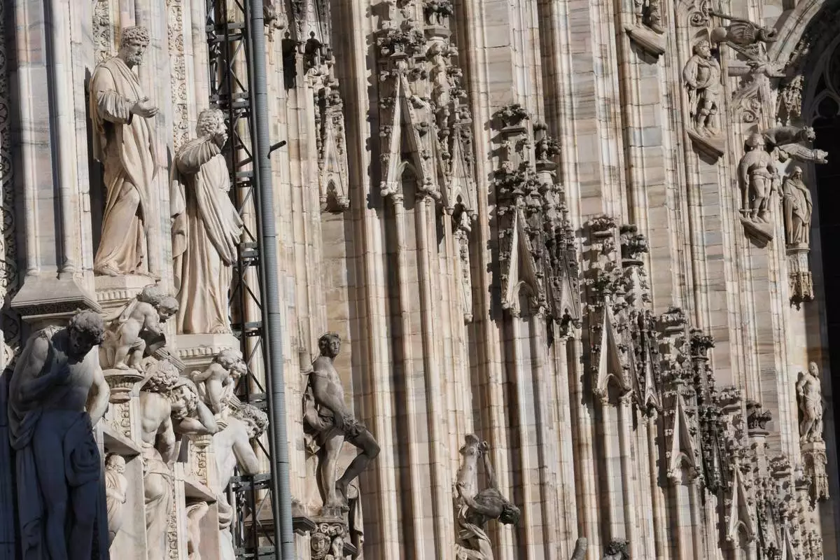 A view of Milan's Duomo cathedral at the 2026 Winter Olympics, in Milan, Italy, Sunday, Feb. 15, 2026. (AP Photo/Antonio Calanni)