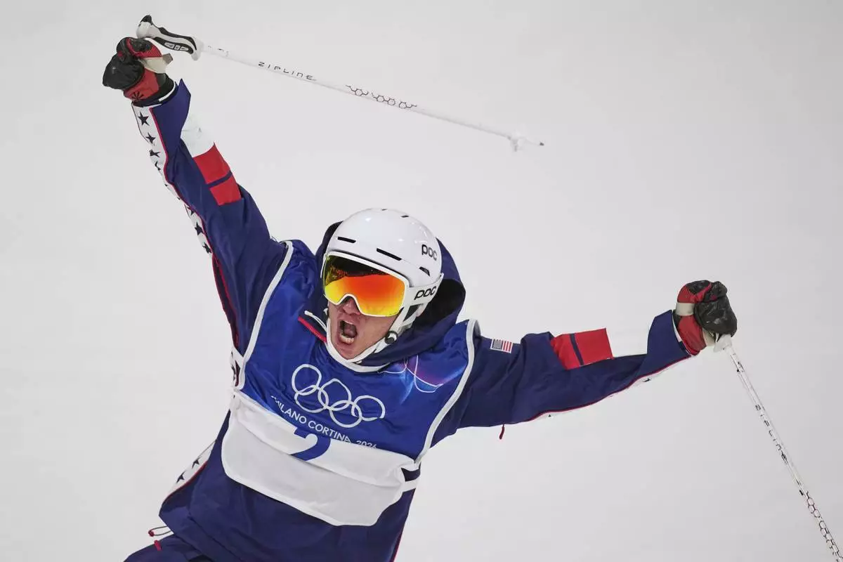 United States' Alex Ferreira reacts during the men's freestyle skiing halfpipe finals at the 2026 Winter Olympics, in Livigno, Italy, Friday, Feb. 20, 2026. (AP Photo/Abbie Parr)