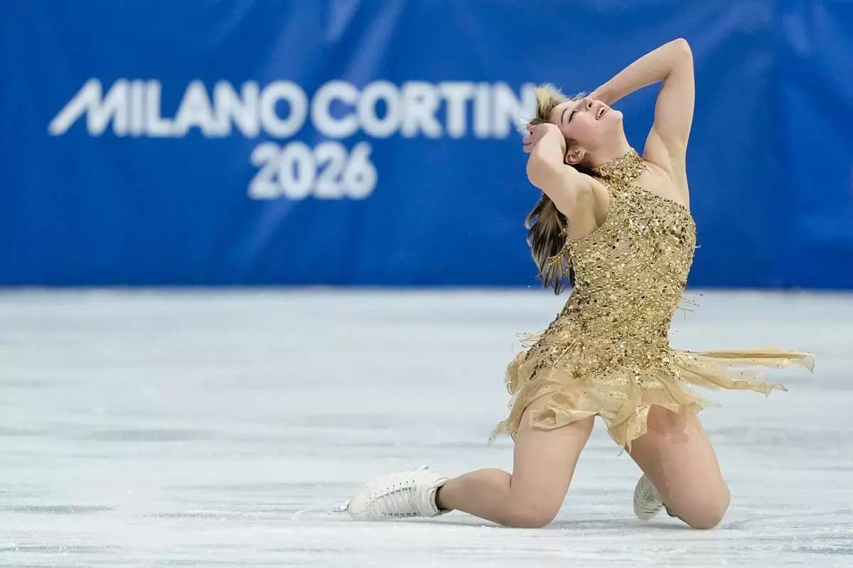 Alysa Liu of the United States competes during the women's figure skating free program at the 2026 Winter Olympics, in Milan, Italy, Thursday, Feb. 19, 2026. (AP Photo/Natacha Pisarenko)