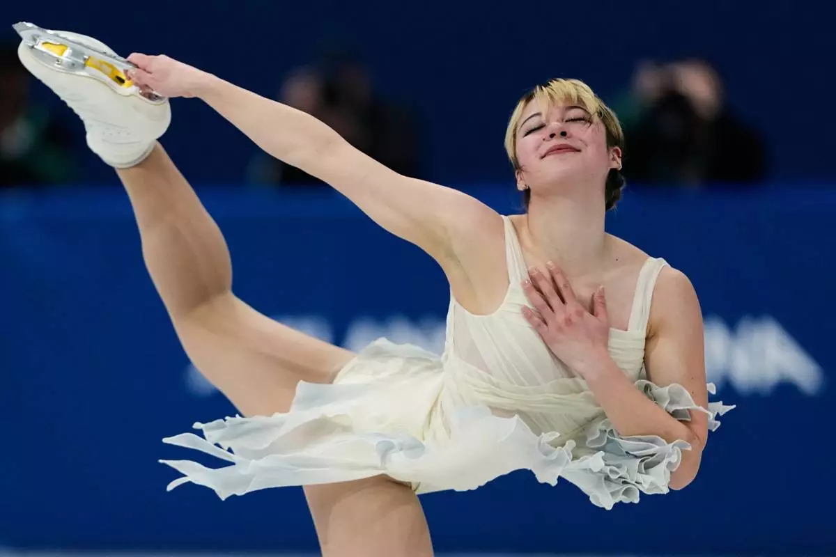 Alysa Liu of the United States competes during the women's short program figure skating at the 2026 Winter Olympics, in Milan, Italy, Tuesday, Feb. 17, 2026. (AP Photo/Natacha Pisarenko)