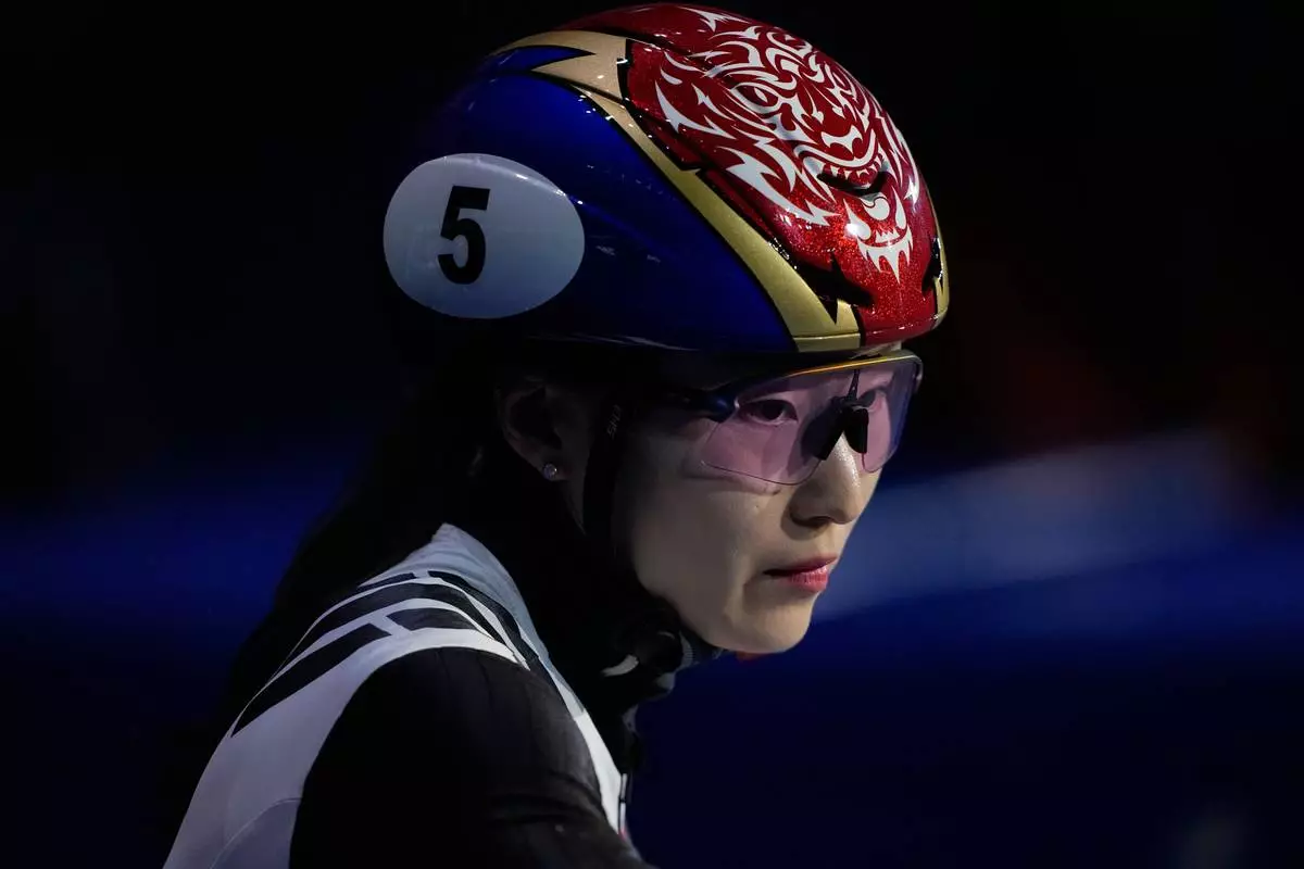 Minjeong Choi of South Korea prepares to compete during a short track speed skating women's 1500 meters final at the 2026 Winter Olympics, in Milan, Italy, Friday, Feb. 20, 2026. (AP Photo/Natacha Pisarenko)