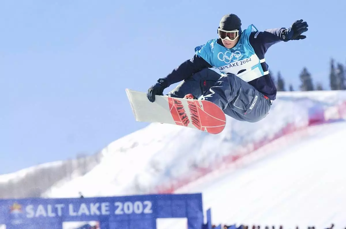 FILE - United States' Ross Powers competes during the men's halfpipe qualifying competition Monday, Feb. 11, 2002, in Park City, Utah. (AP Photo/Laura Rauch, File)