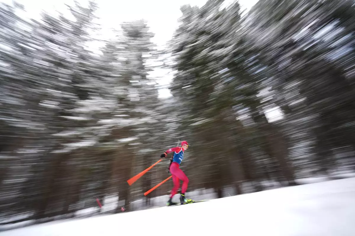 Matthias Riebli, of Switzerland, participates in a biathlon training session at the 2026 Winter Olympics in Anterselva, Italy, Monday, Feb. 16, 2026. (AP Photo/Andrew Medichini)
