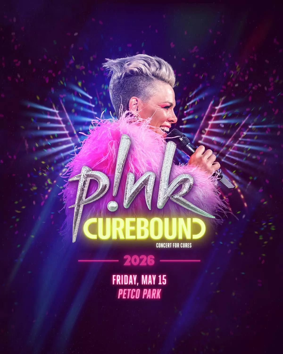 P!NK Headlines 2026 Curebound Concert for Cures on Friday, May 15 at Petco Park. The nation’s premier benefit concert for cancer research, all ticket sales support innovative adult and pediatric cancer research with the power to save lives. Tickets on sale Friday, February, 27 at curebound.org and ticketmaster.com. Presales begin Wednesday, February 25. To sign up for early access or purchase a VIP table, visit curebound.org. Since bursting onto the scene in 2000, P!NK has built a career defined by fearless honesty, unforgettable live shows, and a refusal to fit a mold. Across nine studio albums and a greatest hits collection, she’s sold over 60 million albums worldwide, earned 15 Top 10 hits on the Billboard Hot 100 (including four #1s), and packed-out arenas and stadiums across the globe with her high-energy, high-flying performances.