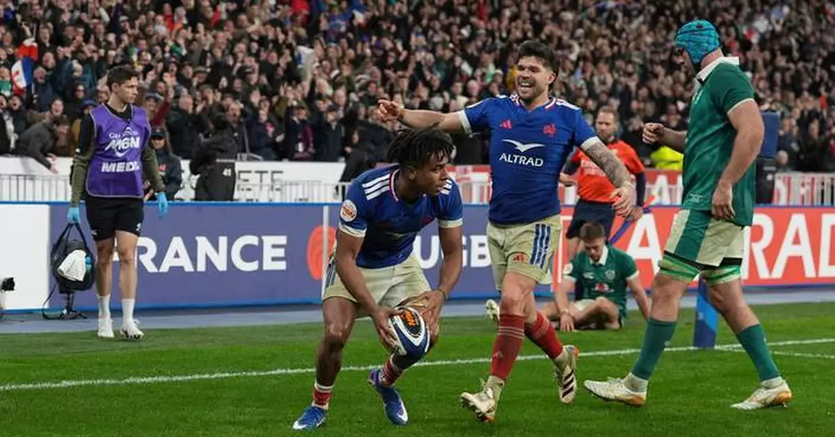 France begins Six Nations title defense with five-try pounding of Ireland in 36-14 win