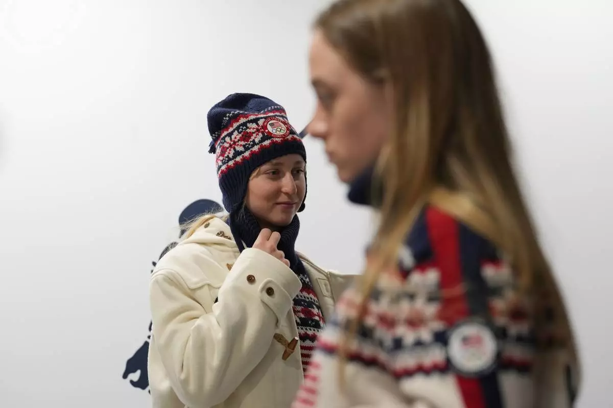 United States' Elizabeth Lemley wears the Team USA uniform designed by Ralph Lauren, at the 2026 Winter Olympics, in Milan, Italy, Wednesday, Feb. 4, 2026. (AP Photo/Antonio Calanni)