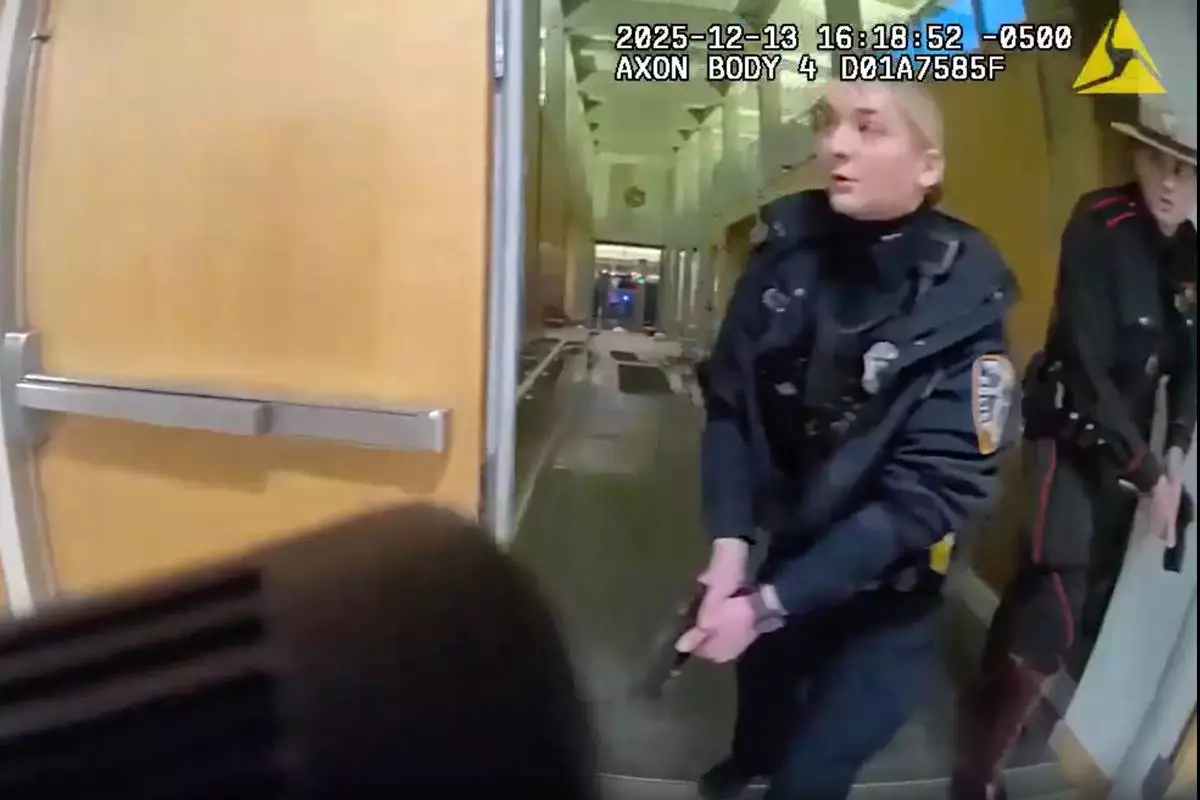 This image from police body cam video provided by Providence Police shows police responding at the scene of a shooting at Brown University in Providence, R.I., Dec. 13, 2025. (Providence Police via AP)