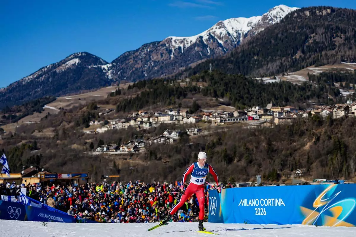Johannes Hoesflot Klaebo, of Norway, competes in the cross country skiing men's 10km interval start free at the 2026 Winter Olympics, in Tesero, Italy, Friday, Feb. 13, 2026. (AP Photo/Matthias Schrader)