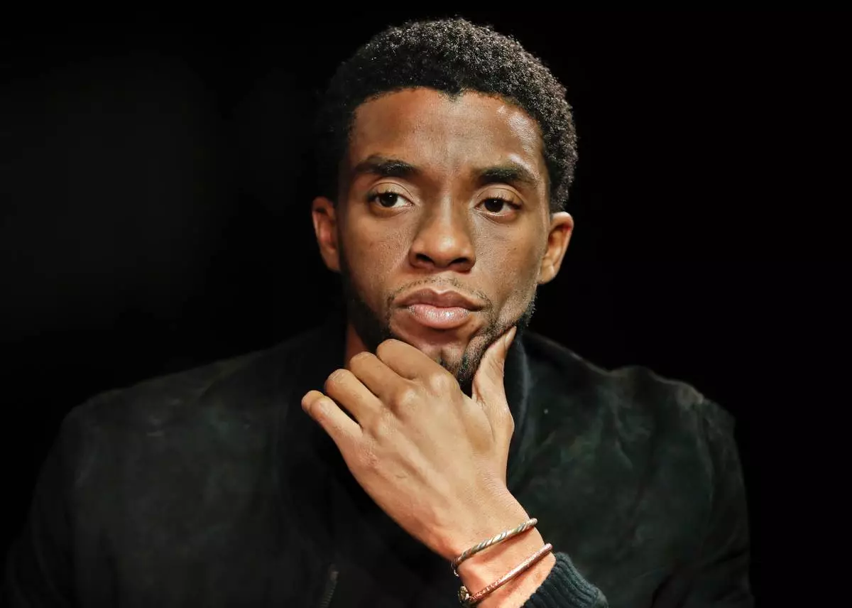 FILE - Actor Chadwick Boseman appears at an interview for the film, "Marshall," in Washington on Sept. 21, 2017. (AP Photo/Pablo Martinez Monsivais, File)