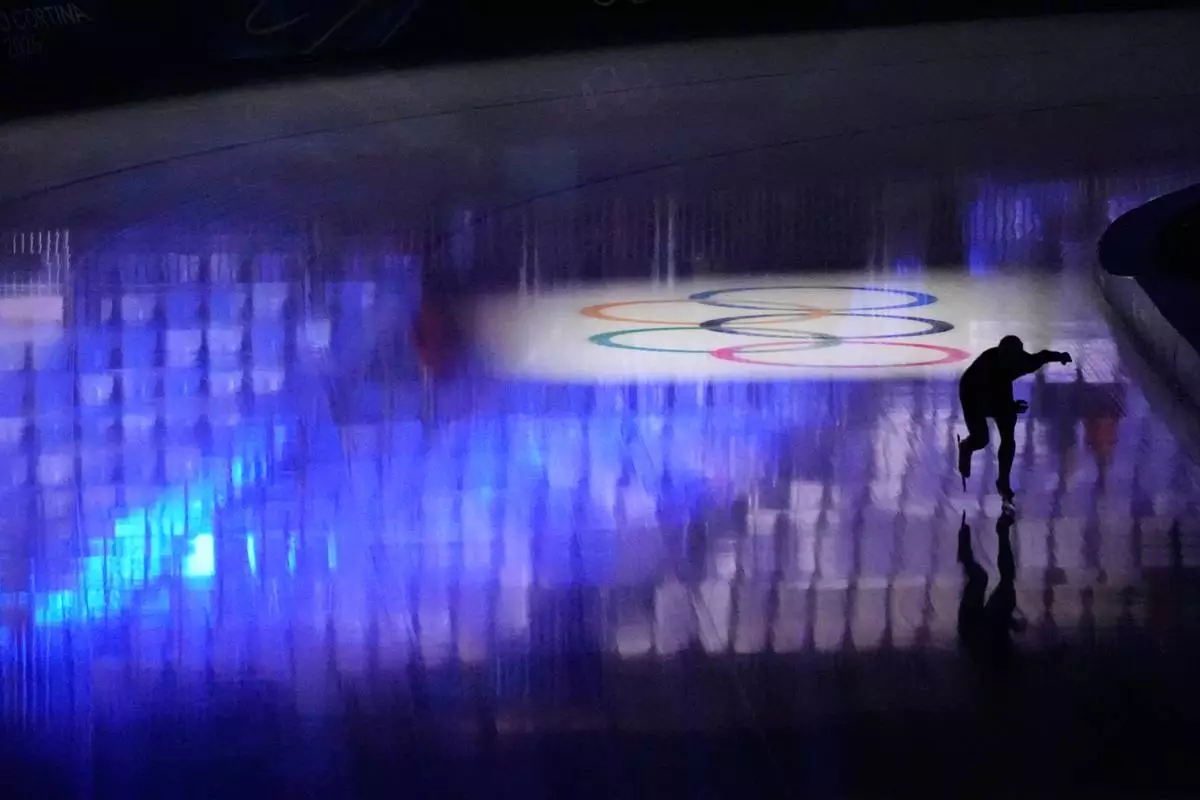 Kazakhstan's Elizaveta Golubeva warms up before the women's speedskating 1,000-meters final at the 2026 Winter Olympics, in Milan, Italy, Monday, Feb. 9, 2026. (AP Photo/David J. Phillip)