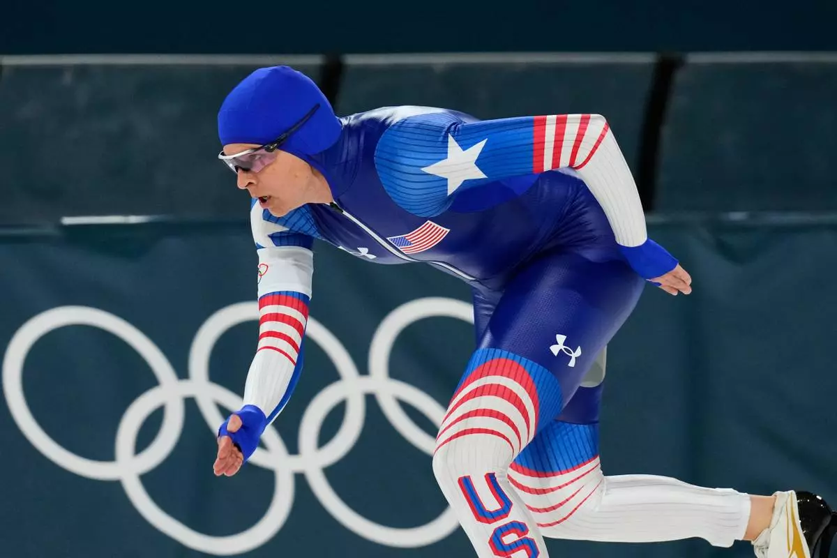Brittany Bowe of the U.S. competes in the women's 1500 meters speedskating race at the 2026 Winter Olympics, in Milan, Italy, Friday, Feb. 20, 2026. (AP Photo/Luca Bruno)