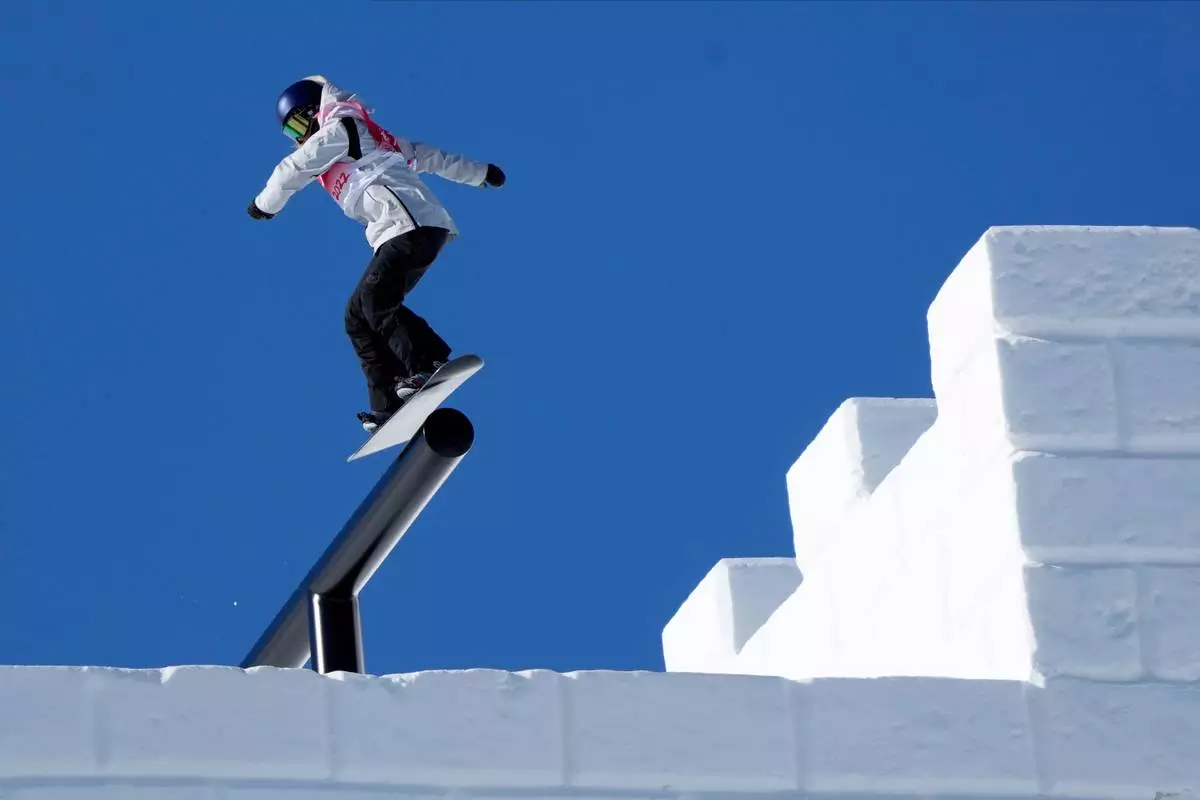 FILE - Austria's Anna Gasser competes during the women's slopestyle finals at the 2022 Winter Olympics, Feb. 6, 2022, in Zhangjiakou, China. (AP Photo/Lee Jin-man, File)