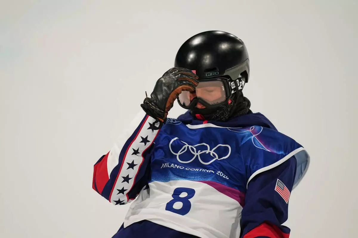 United States' Alessandro Barbieri reacts during the men's snowboarding halfpipe qualifications at the 2026 Winter Olympics, in Livigno, Italy, Wednesday, Feb. 11, 2026. (AP Photo/Abbie Parr)