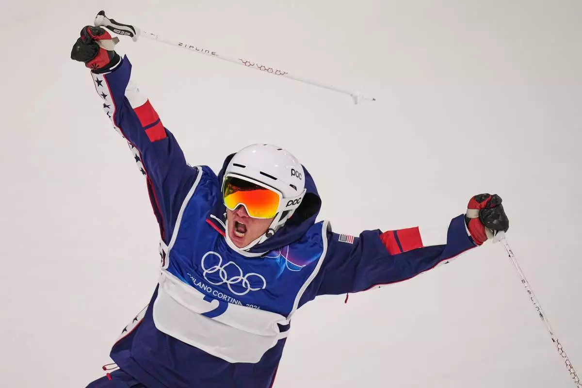 United States' Alex Ferreira reacts during the men's freestyle skiing halfpipe finals at the 2026 Winter Olympics, in Livigno, Italy, Friday, Feb. 20, 2026. (AP Photo/Abbie Parr)