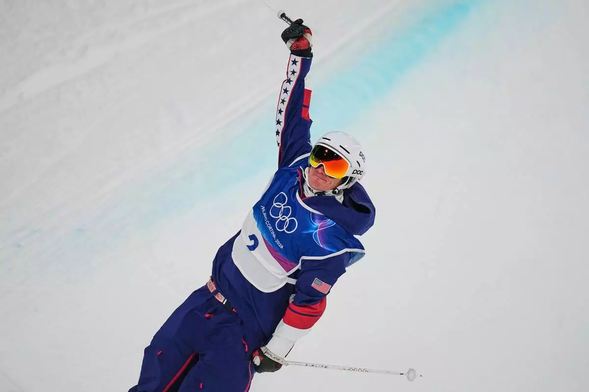 United States' Alex Ferreira reacts during the men's freestyle skiing halfpipe finals at the 2026 Winter Olympics, in Livigno, Italy, Friday, Feb. 20, 2026. (AP Photo/Abbie Parr)