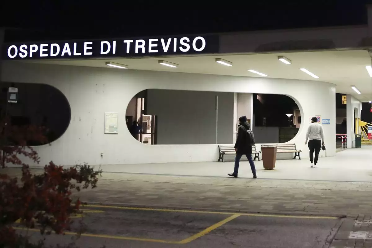 General view of Ca' Foncello Hospital in Treviso, Italy, Sunday, Feb. 8, 2026, where U.S. skier Lindsey Vonn is hospitalized with a broken leg after crashing during the women's downhill competition at the Milan-Cortina Olympics. (Paola Garbuio/LaPresse via AP)