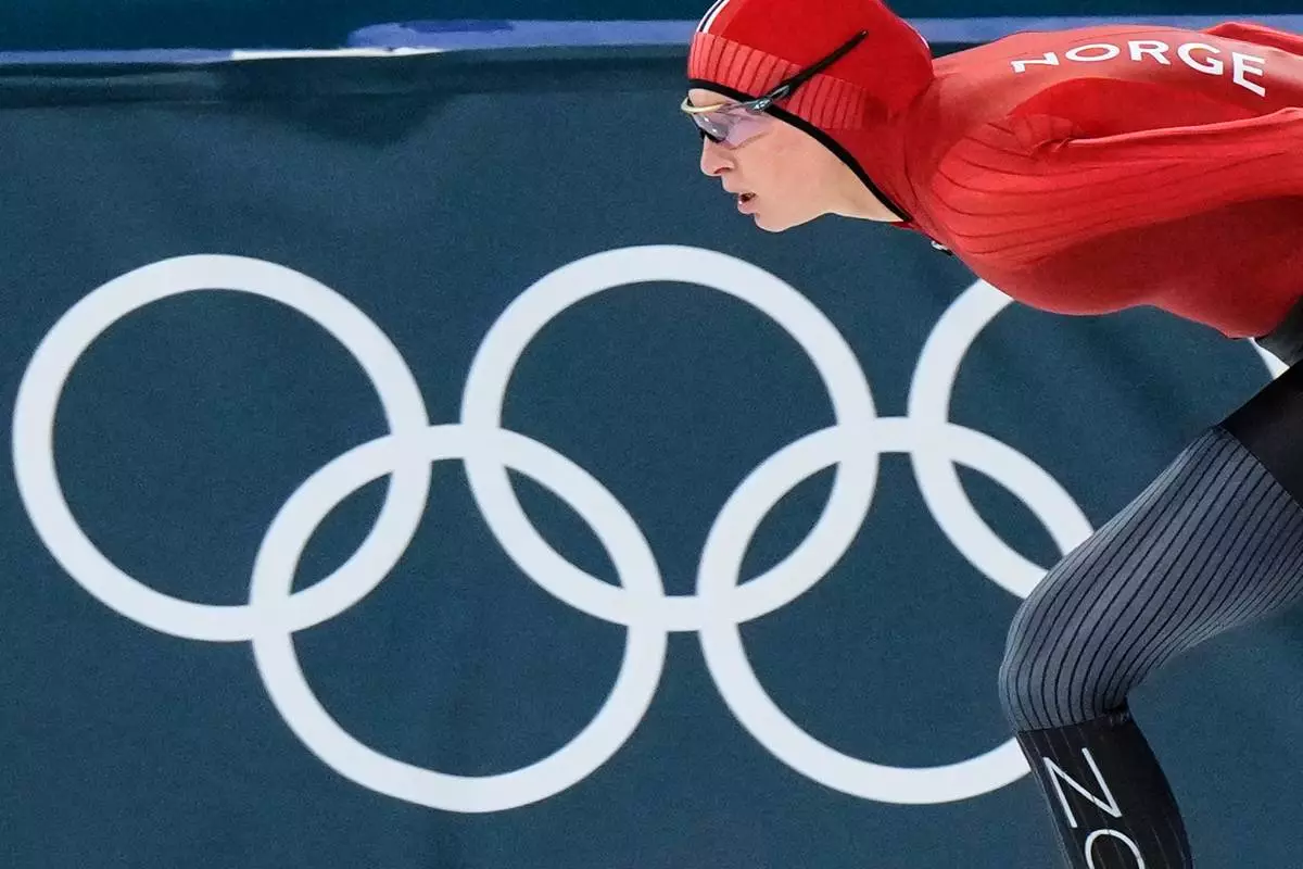 Ragne Wiklund of Norway competes in the women's 5,000 meters speedskating race at the 2026 Winter Olympics, in Milan, Italy, Thursday, Feb. 12, 2026. (AP Photo/Luca Bruno)