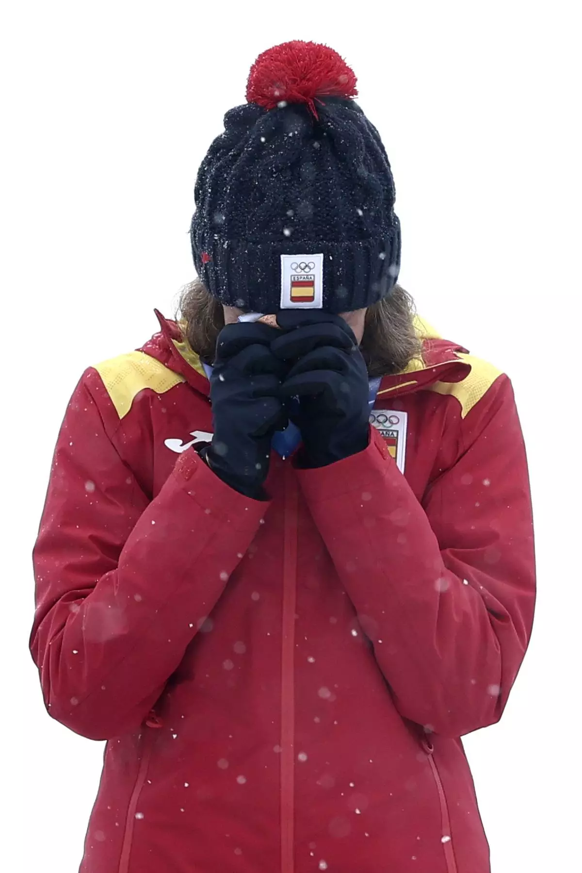 Spain's Ana Alonso Rodriguez reacts after winning the bronze medal in a ski mountaineering women's sprint final, at the 2026 Winter Olympics, in Bormio, Italy, Thursday, Feb. 19, 2026. (AP Photo/Gabriele Facciotti)