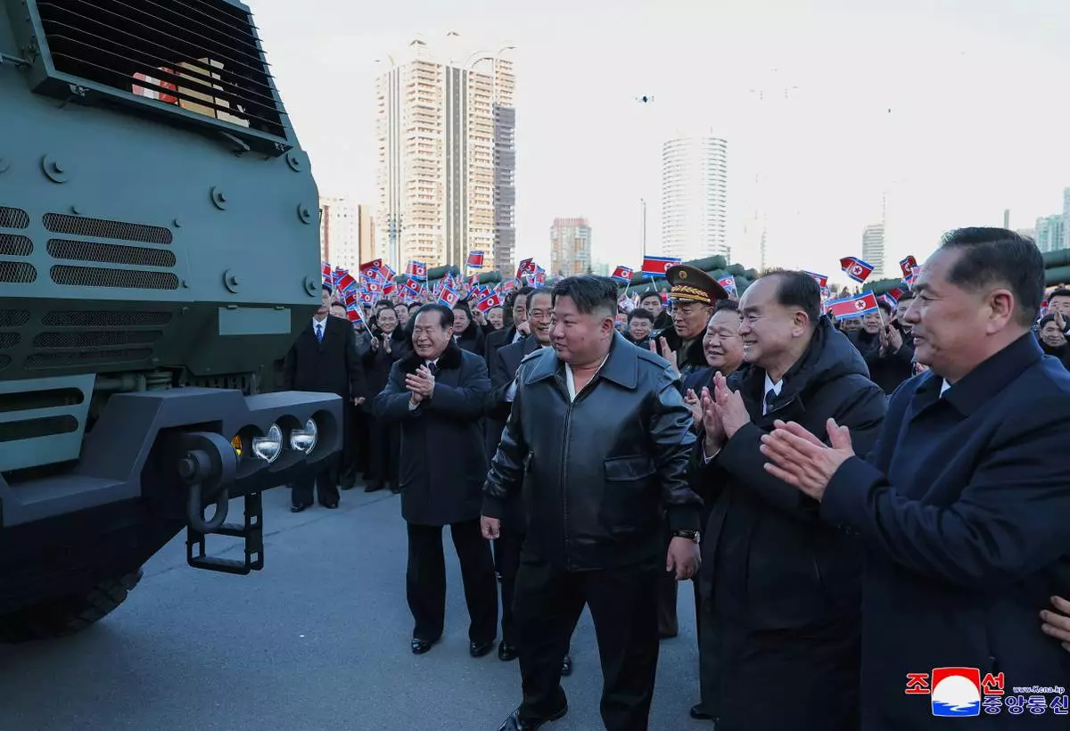 In this photo provided by the North Korean government, its leader Kim Jong Un attends a military ceremony in Pyongyang, North Korea, Wednesday, Feb. 18, 2026. Independent journalists were not given access to cover the event depicted in this image distributed by the North Korean government. The content of this image is as provided and cannot be independently verified. Korean language watermark on image as provided by source reads: "KCNA" which is the abbreviation for Korean Central News Agency. (Korean Central News Agency/Korea News Service via AP)