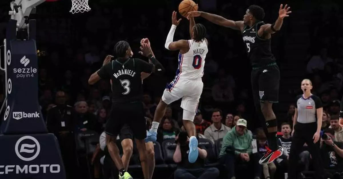 Tyrese Maxey scores 39 and 76ers hit 21 3-pointers in 135-108 win over Timberwolves