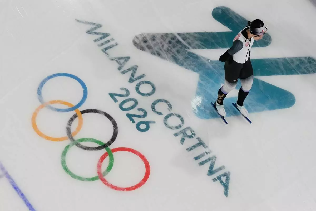 An athlete from Japan trains inside the speed skating venue at the 2026 Winter Olympics, in Milan, Italy, Thursday, Feb. 5, 2026. (AP Photo/David J. Phillip)