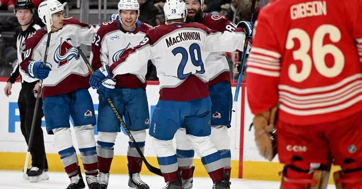 MacKinnon scores twice to become the 1st 40-goal scorer of the season, Avalanche blank Red Wings 5-0
