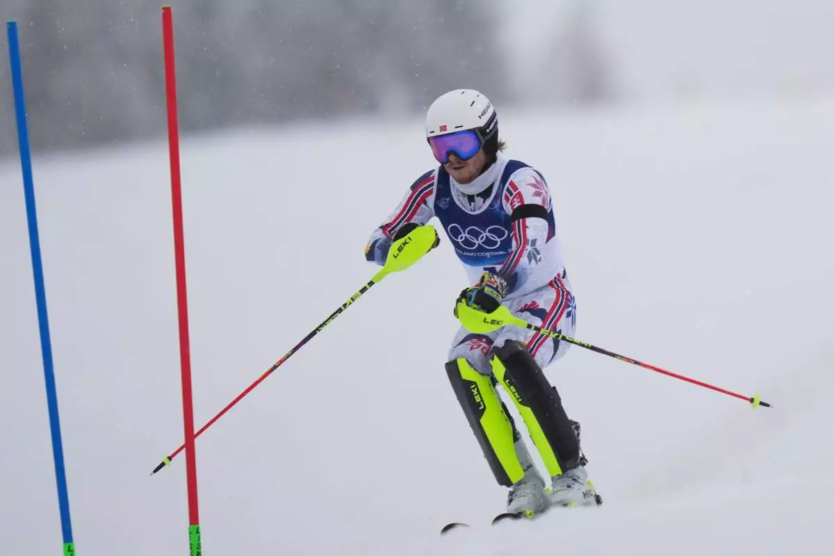 Norway's Atle Lie McGrath competes an alpine ski, men's slalom race, at the 2026 Winter Olympics, in Bormio, Italy, Monday, Feb. 16, 2026. (AP Photo/Julia Demaree Nikhinson)