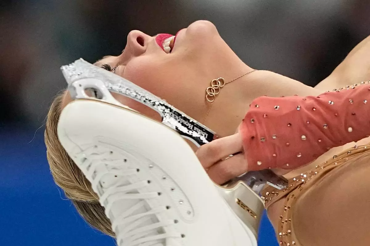 Loena Hendrickx of Belgium competes during the women's figure skating free program at the 2026 Winter Olympics, in Milan, Italy, Thursday, Feb. 19, 2026. (AP Photo/Natacha Pisarenko)
