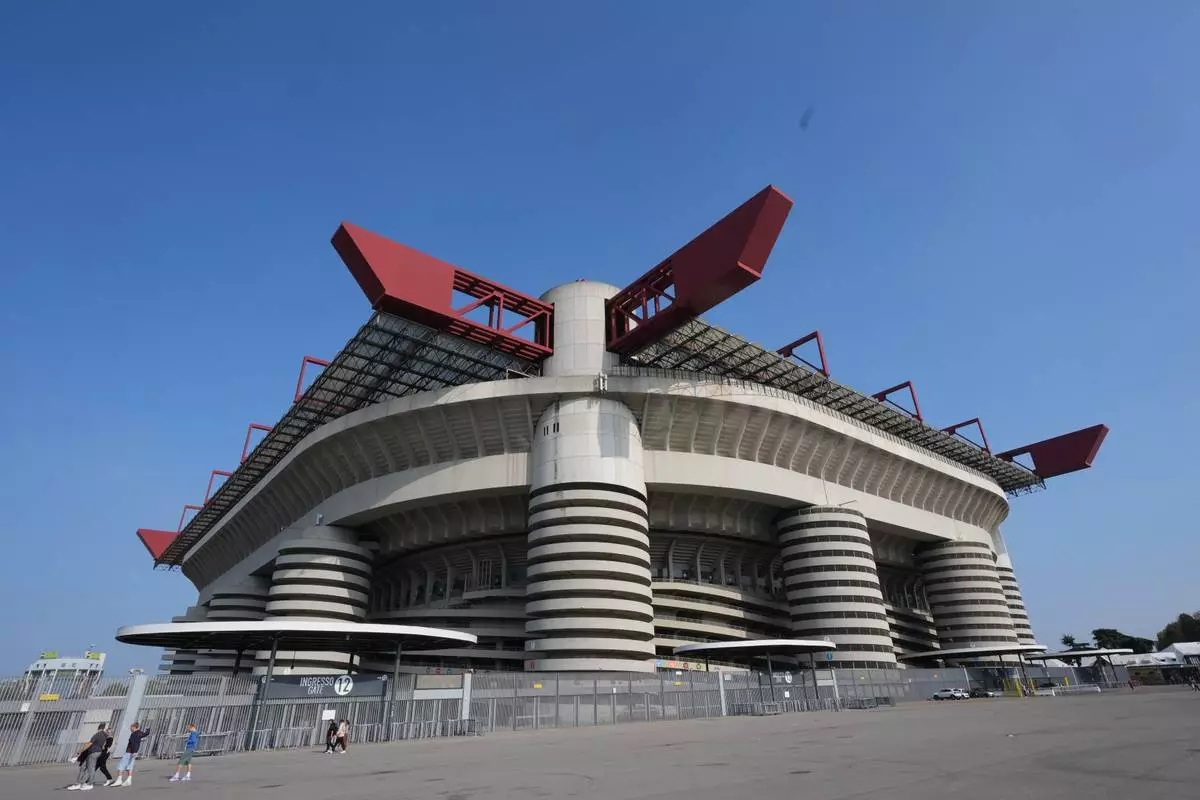FILE - A view of San Siro Stadium is pictured in Milan, Italy, Oct. 16, 2025. (AP Photo/Antonio Calanni, File)