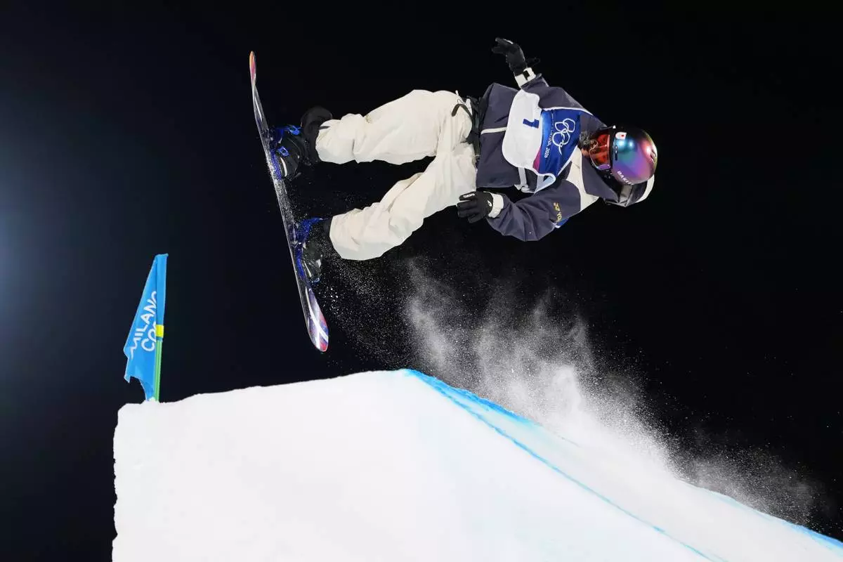 Japan's Kokomo Murase competes during the women's snowboard big air qualifications at the 2026 Winter Olympics, in Livigno, Italy, Sunday, Feb. 8, 2026. (AP Photo/Abbie Parr)