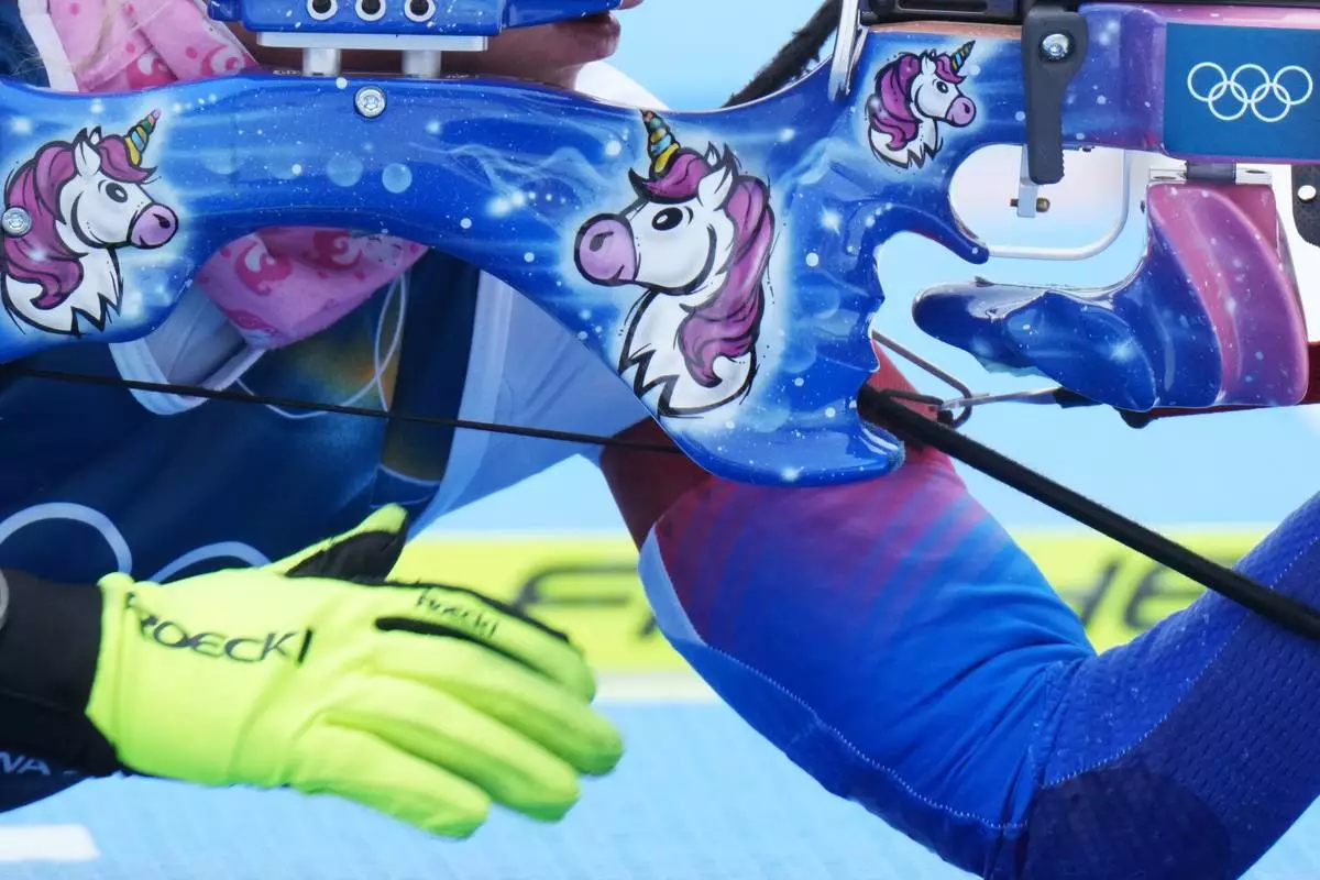 Marketa Davidova, of Czechia, participates in a biathlon training session at the 2026 Winter Olympics in Anterselva, Italy, Monday, Feb. 16, 2026. (AP Photo/Andrew Medichini)