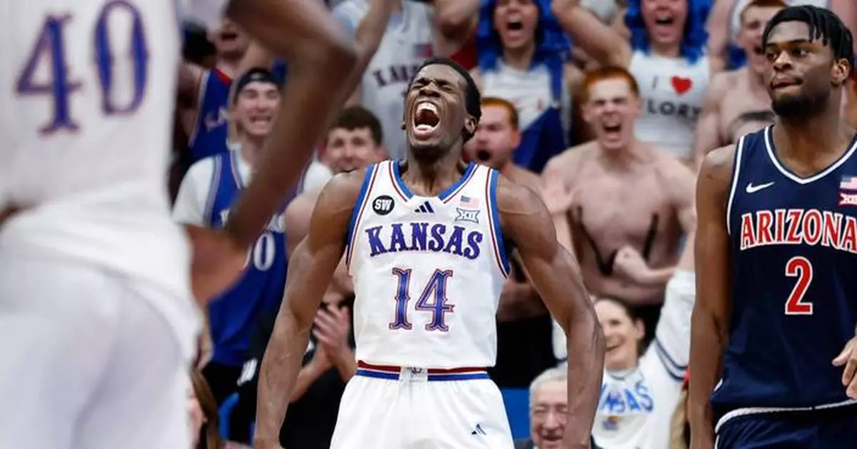 No. 9 Kansas beats top-ranked Arizona 82-78 for 8th straight win, back in contention in Big 12