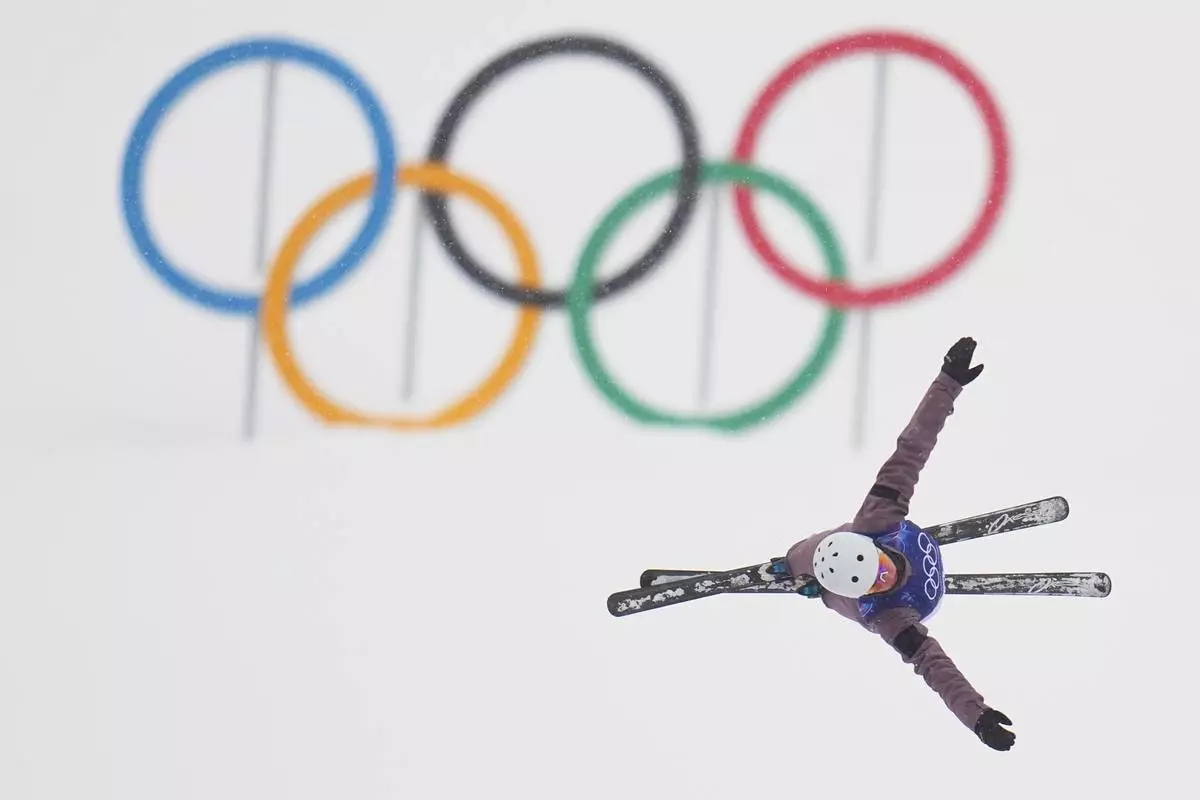 Germany's Emma Weiss practices before the women's freestyle skiing aerials qualifications at the 2026 Winter Olympics, in Livigno, Italy, Tuesday, Feb. 17, 2026. (AP Photo/Gregory Bull)
