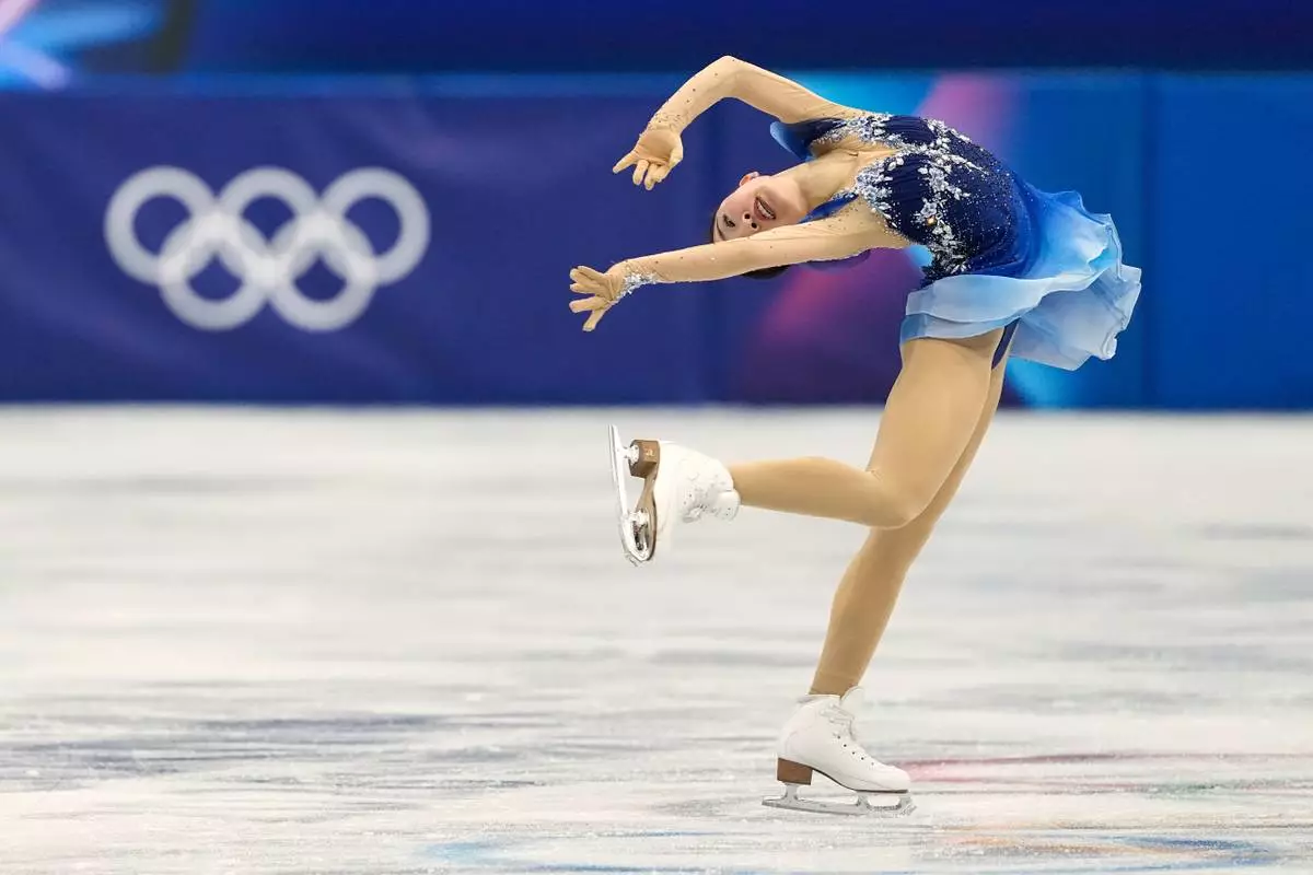 Mone Chiba of Japan competes during the women's figure skating free program at the 2026 Winter Olympics, in Milan, Italy, Thursday, Feb. 19, 2026. (AP Photo/Natacha Pisarenko)