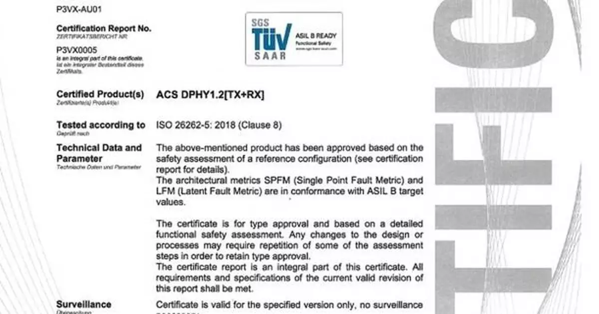 Arasan's ultra low power MIPI D-PHY IP achieves ISO26262 Certification