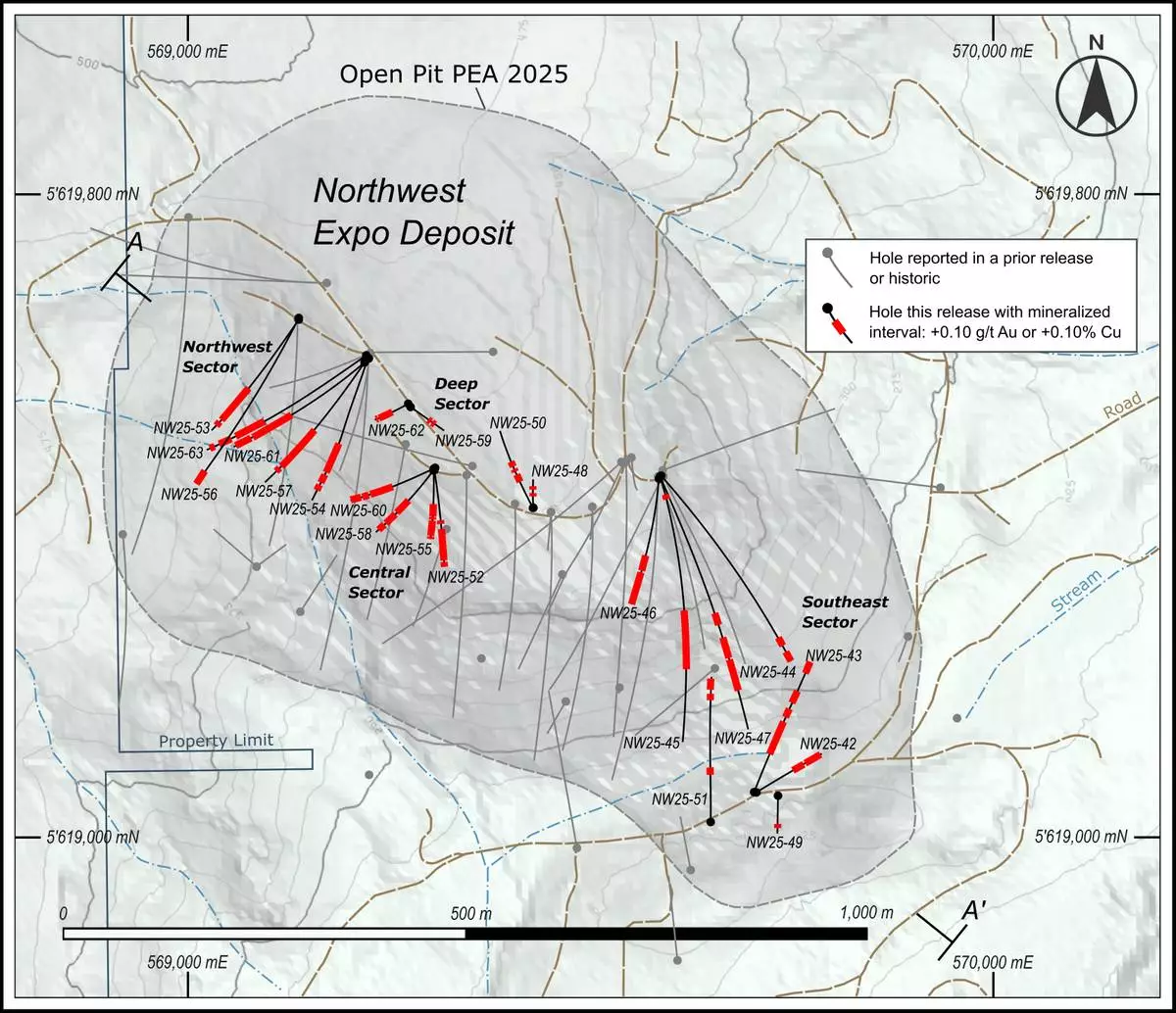Figure 2: Northwest Expo Area Drilling Showing Results from This Release and Historic Holes