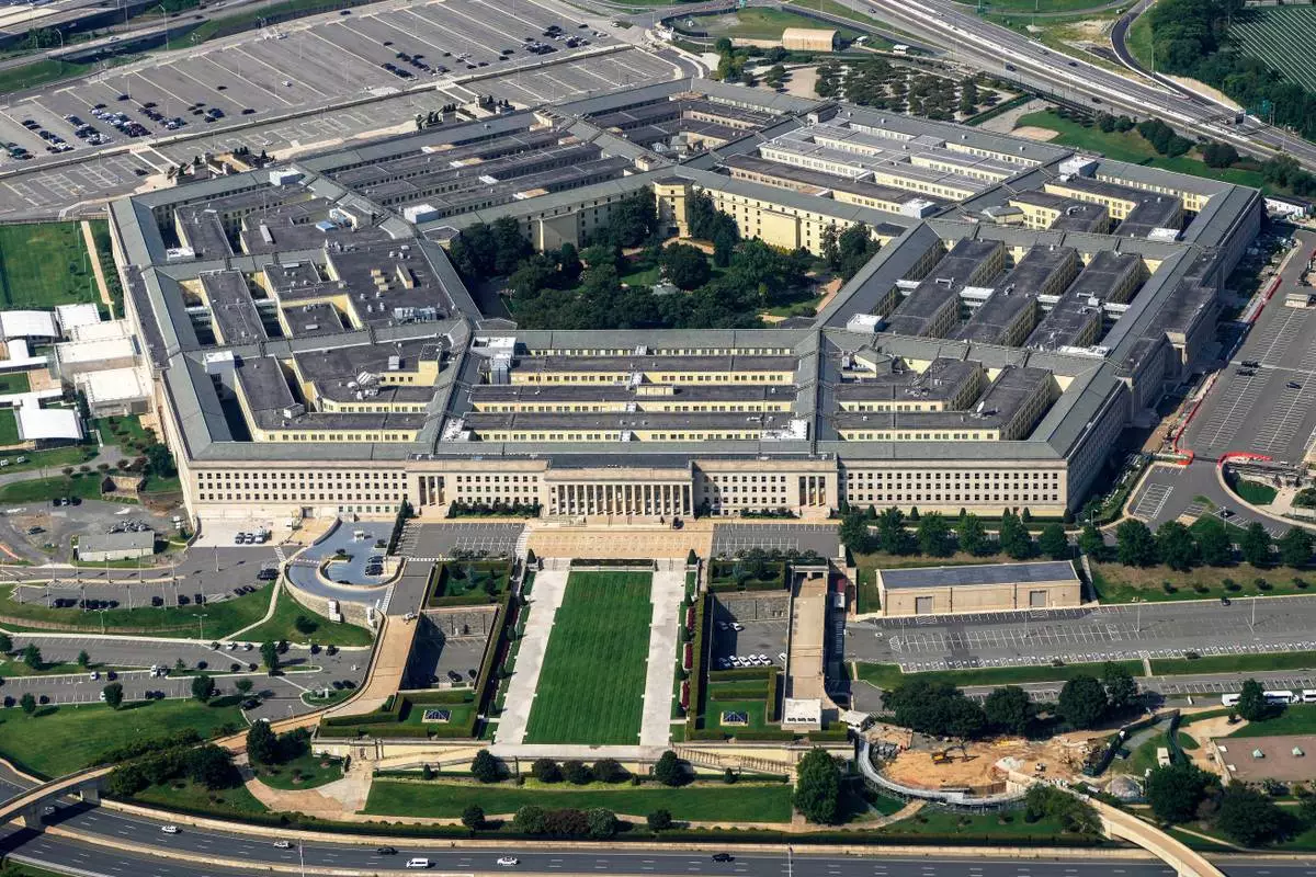 FILE - The Pentagon is viewed from the window of an airplane Aug. 27, 2023, in Washington. (AP Photo/Carolyn Kaster, File)