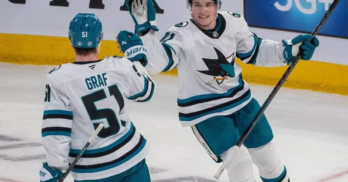 Celebrini's 3-point game powers Sharks to a 4-2 win over the Canadiens