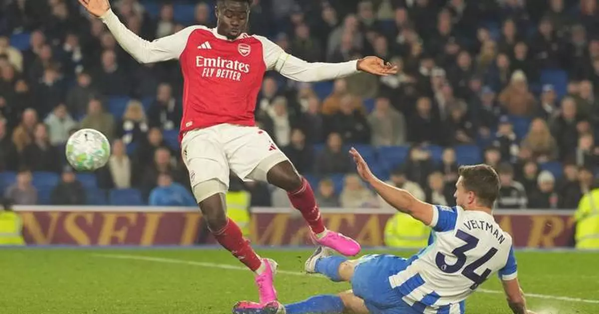 Arsenal beats Brighton to move 7 points ahead in title race after Man City draws with Forest